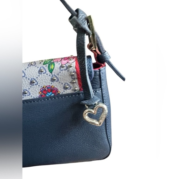 Brighton FASHION LUX BAGUETTE Navy Floral Leather Bow Handbag W/ Studs - Picture 5 of 15